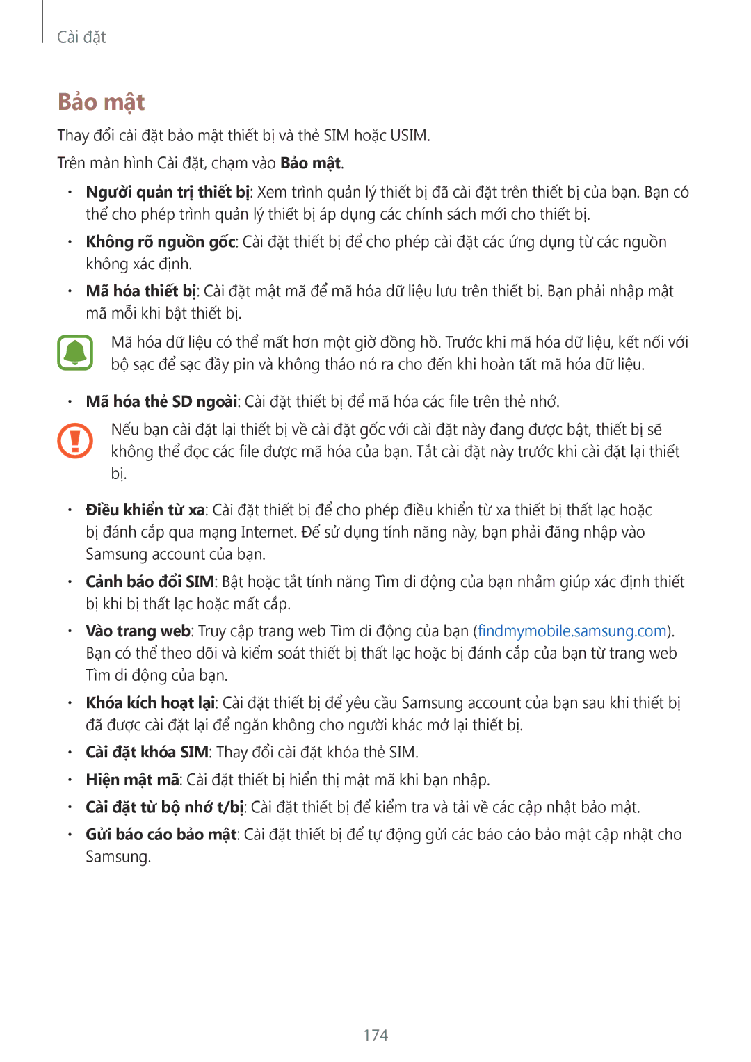 Samsung SM-N915FZKEXEV, SM-N915FZWEXEV manual Bảo mật, 174 