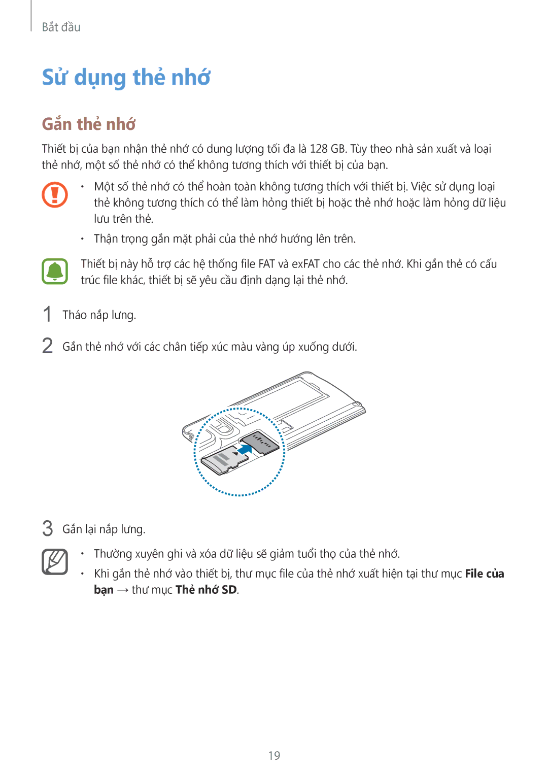 Samsung SM-N915FZWEXEV, SM-N915FZKEXEV manual Sử dụng thẻ nhớ, Gắn thẻ nhớ 