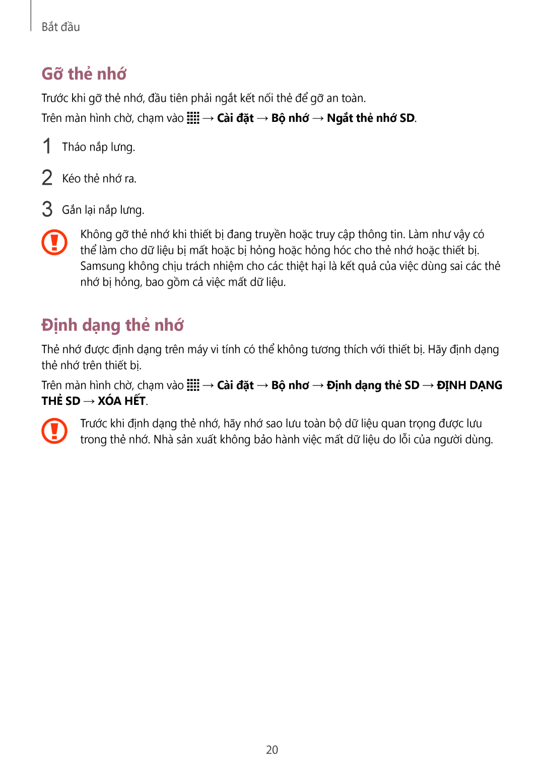 Samsung SM-N915FZKEXEV, SM-N915FZWEXEV manual Gỡ thẻ nhớ, Định dạng thẻ nhớ 