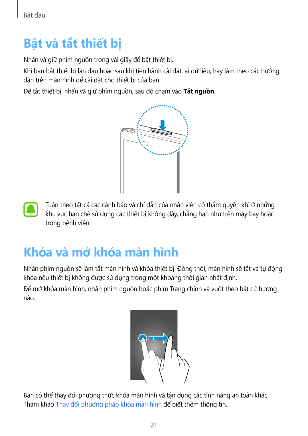 Samsung SM-N915FZWEXEV, SM-N915FZKEXEV manual Bật và tắt thiết bị, Khóa và mở khóa màn hình 