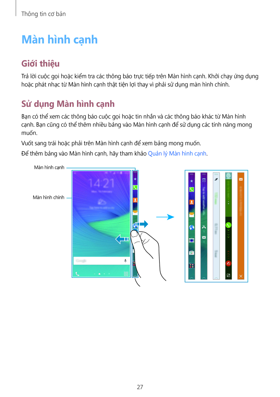 Samsung SM-N915FZWEXEV, SM-N915FZKEXEV manual Giới thiệu, Sử dụng Màn hình cạnh 