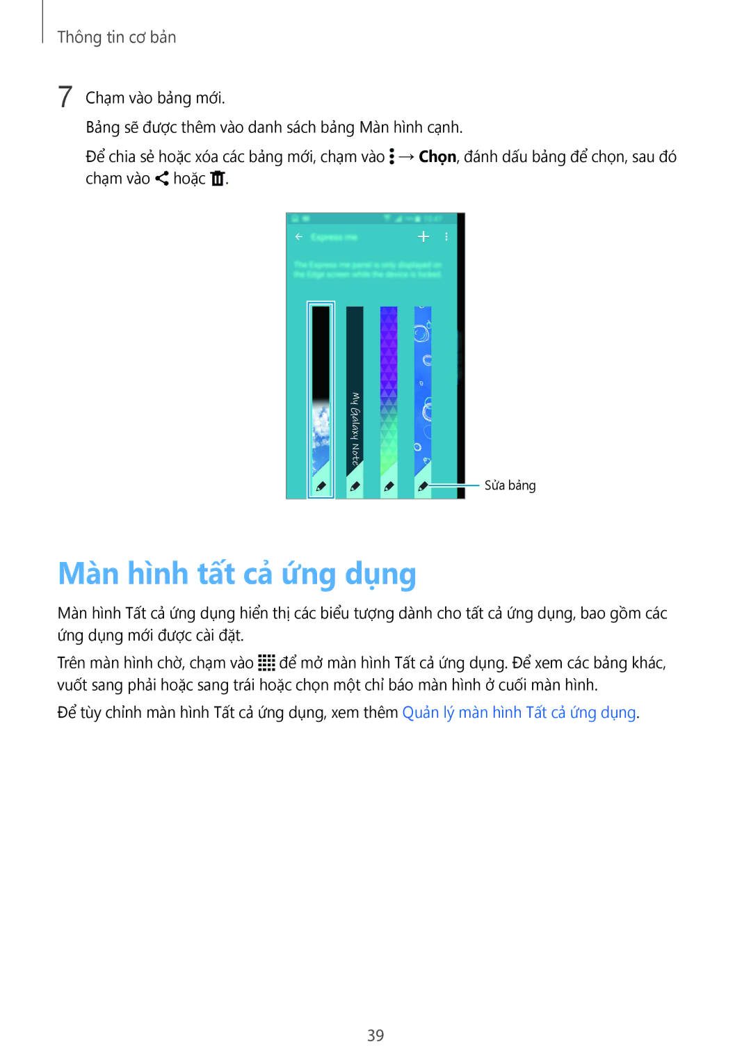 Samsung SM-N915FZWEXEV, SM-N915FZKEXEV manual Màn hình tất cả ứng dụng 