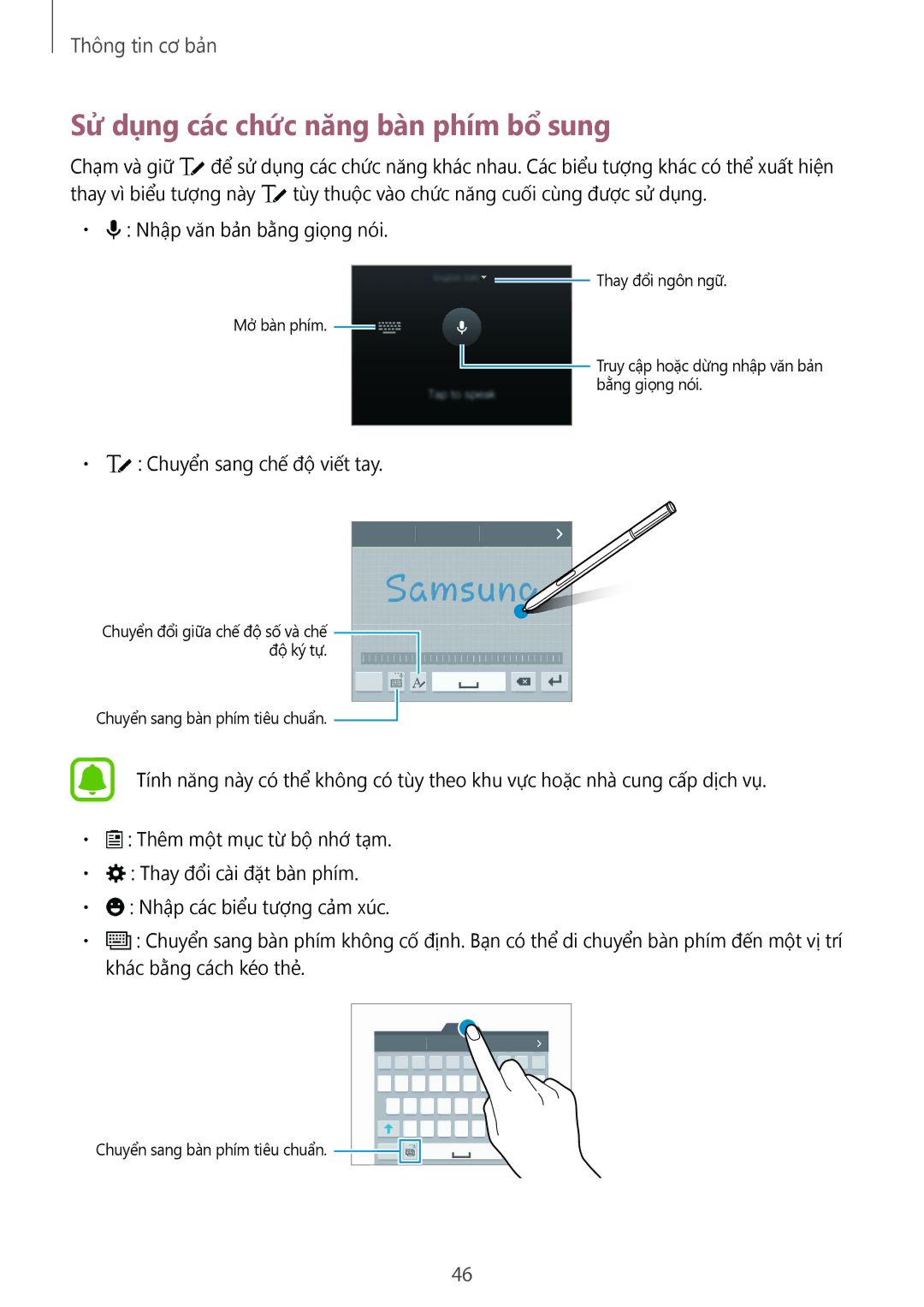 Samsung SM-N915FZKEXEV, SM-N915FZWEXEV manual Sử dụng các chức năng bàn phím bổ sung 