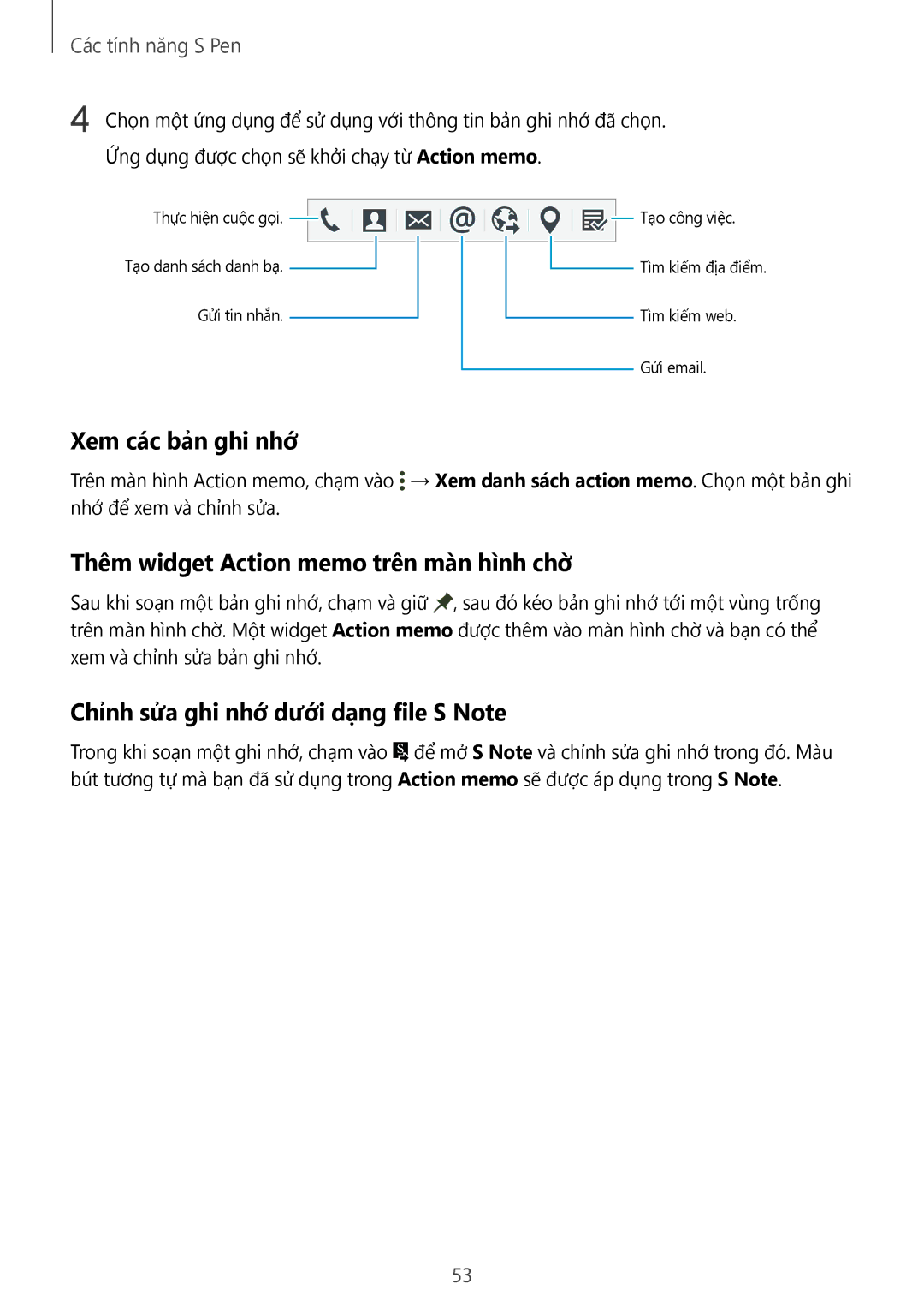 Samsung SM-N915FZWEXEV, SM-N915FZKEXEV manual Xem các bản ghi nhớ, Thêm widget Action memo trên màn hình chờ 