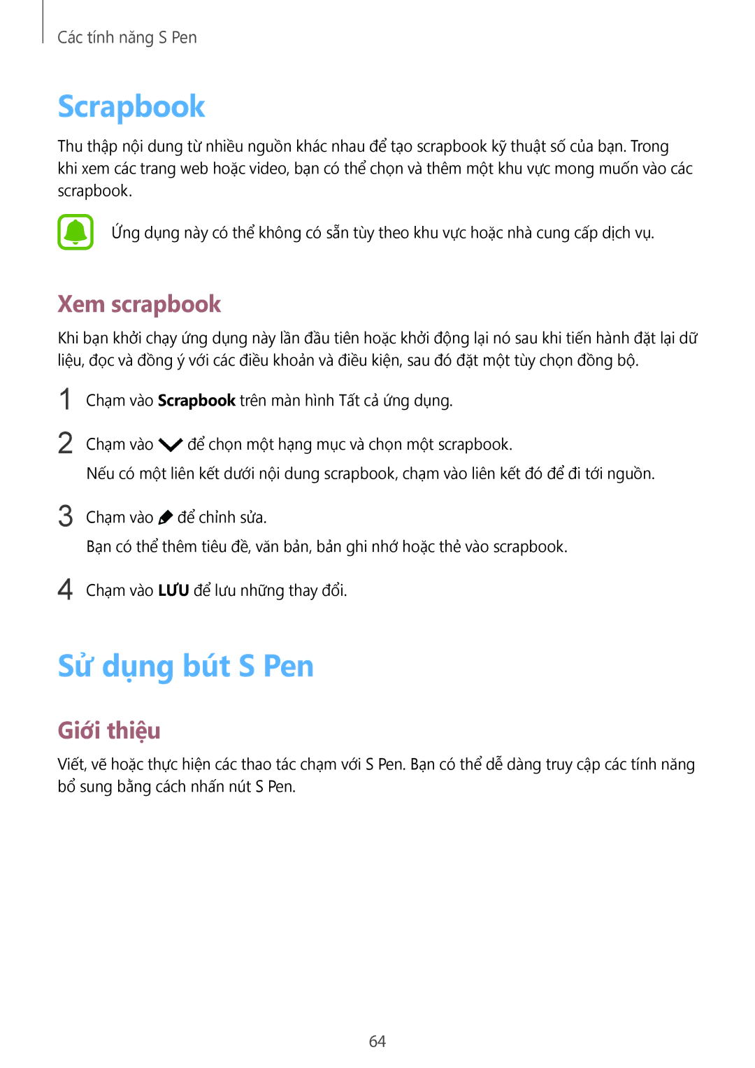 Samsung SM-N915FZKEXEV, SM-N915FZWEXEV manual Scrapbook, Sử dụng bút S Pen, Xem scrapbook 