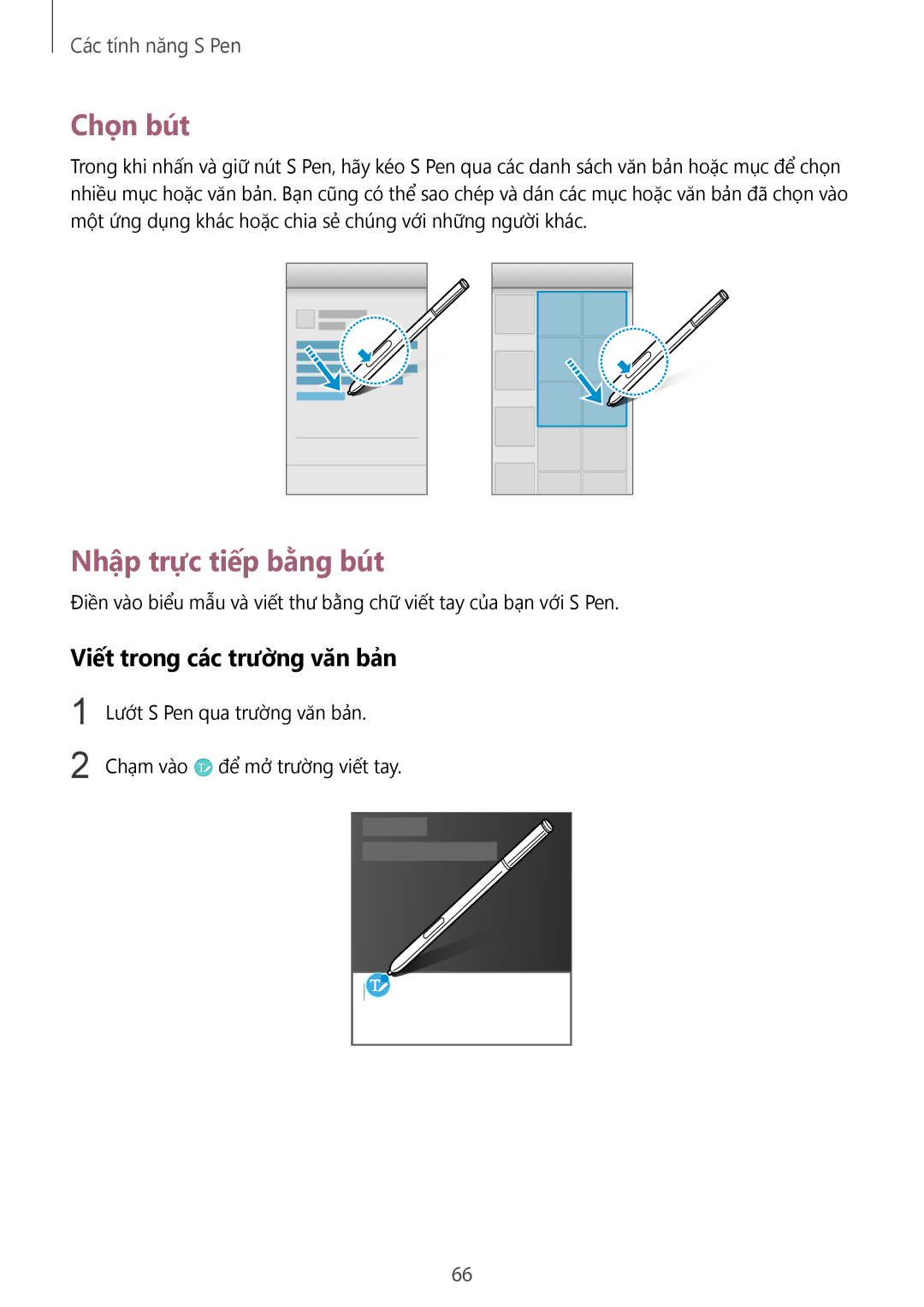 Samsung SM-N915FZKEXEV, SM-N915FZWEXEV manual Chọn bút, Nhập trực tiếp bằng bút, Viết trong các trườ̀ng văn bản 