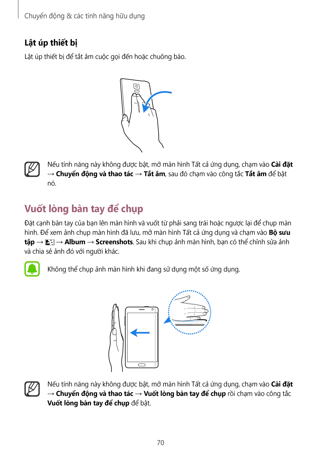 Samsung SM-N915FZKEXEV, SM-N915FZWEXEV manual Vuốt lòng bàn tay để chụp, Lật úp thiết bị 