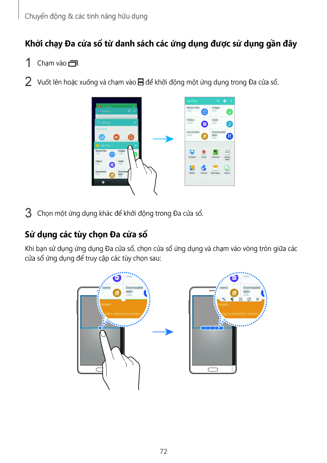 Samsung SM-N915FZKEXEV, SM-N915FZWEXEV manual Sử dụng các tùy chọn Đa cửa sổ 