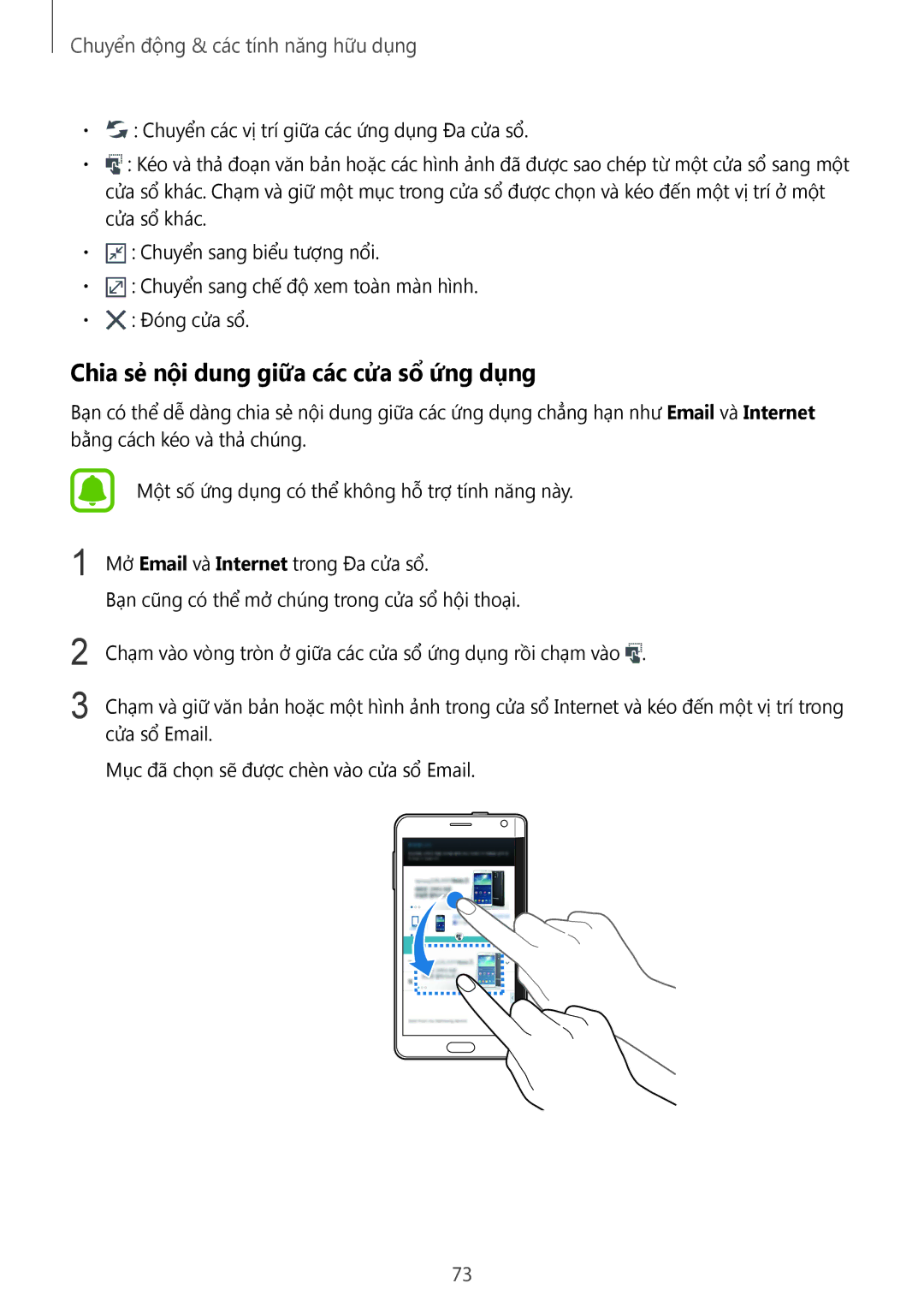 Samsung SM-N915FZWEXEV, SM-N915FZKEXEV manual Chia sẻ nội dung giữa các cửa sổ ứng dụng 