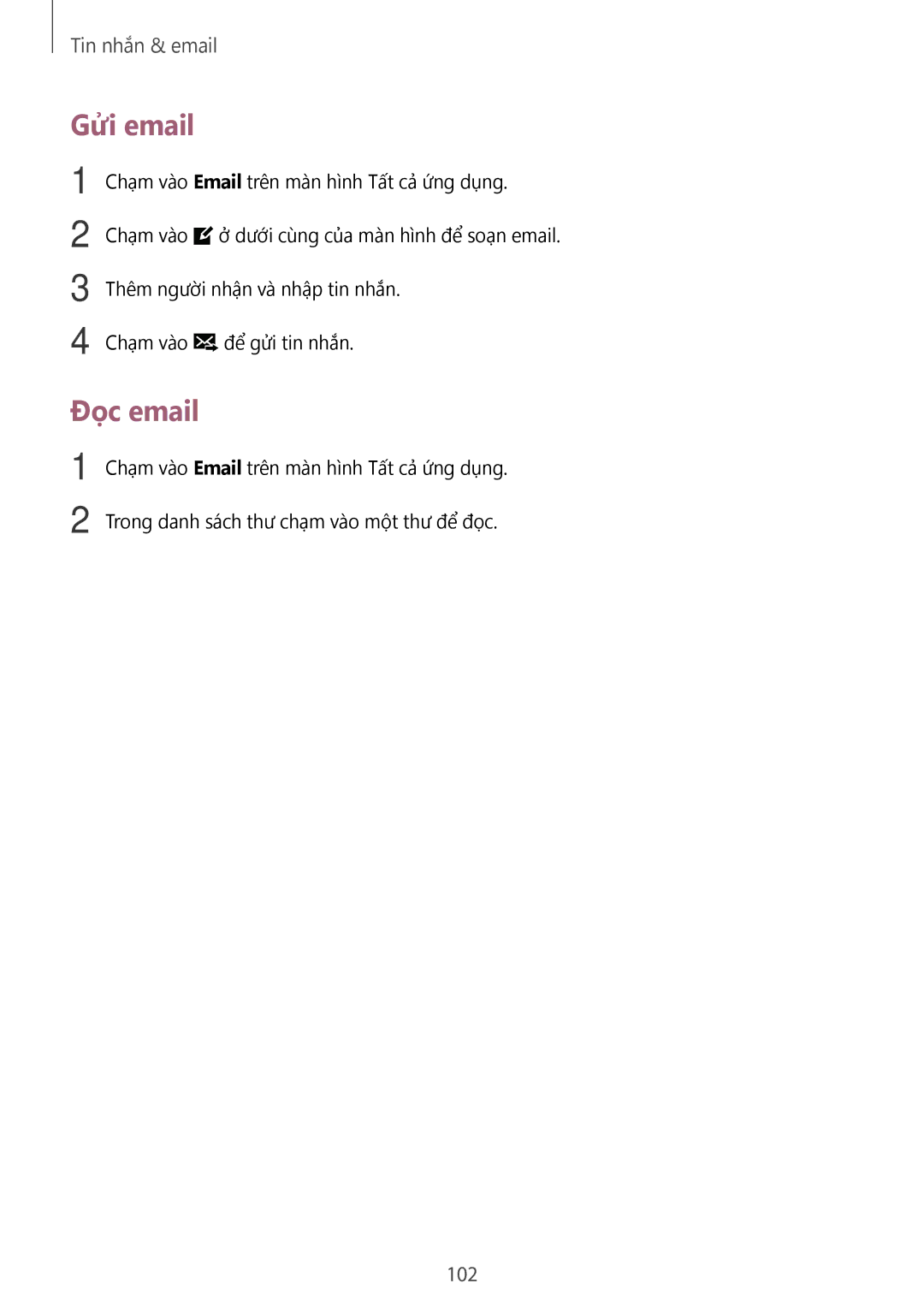 Samsung SM-N915FZKEXEV, SM-N915FZWEXEV manual Gửi email, Đọc email, 102 