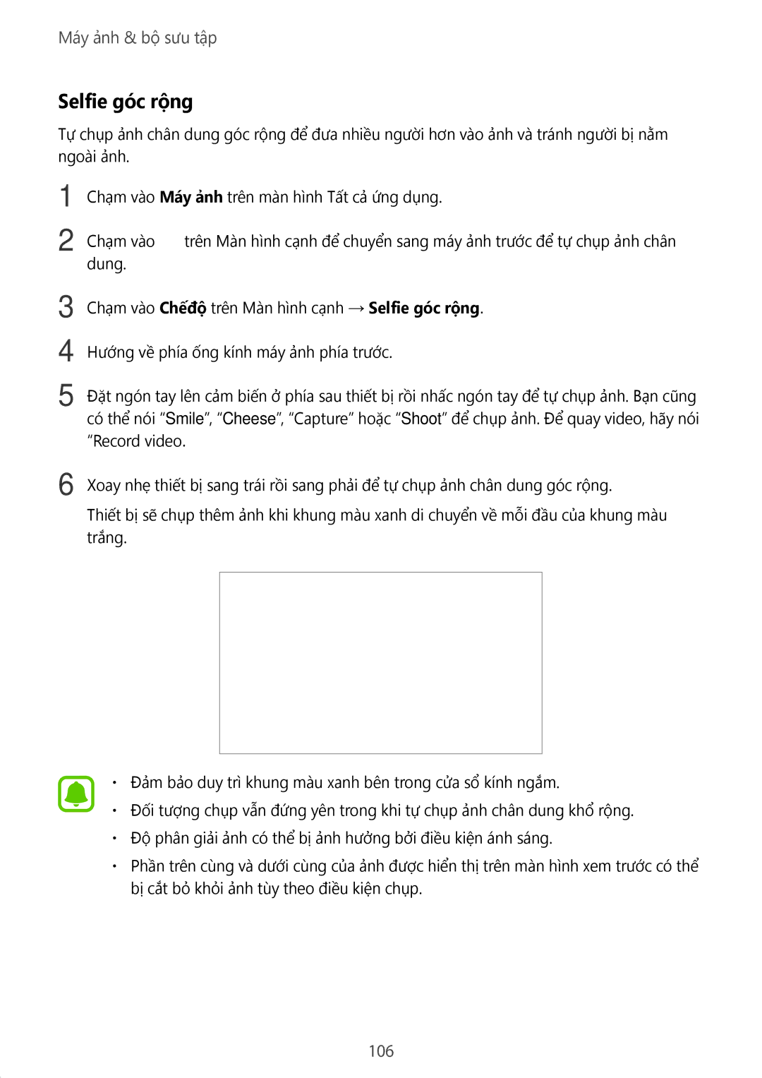 Samsung SM-N915FZKEXEV, SM-N915FZWEXEV manual Selfie góc rộng, 106 