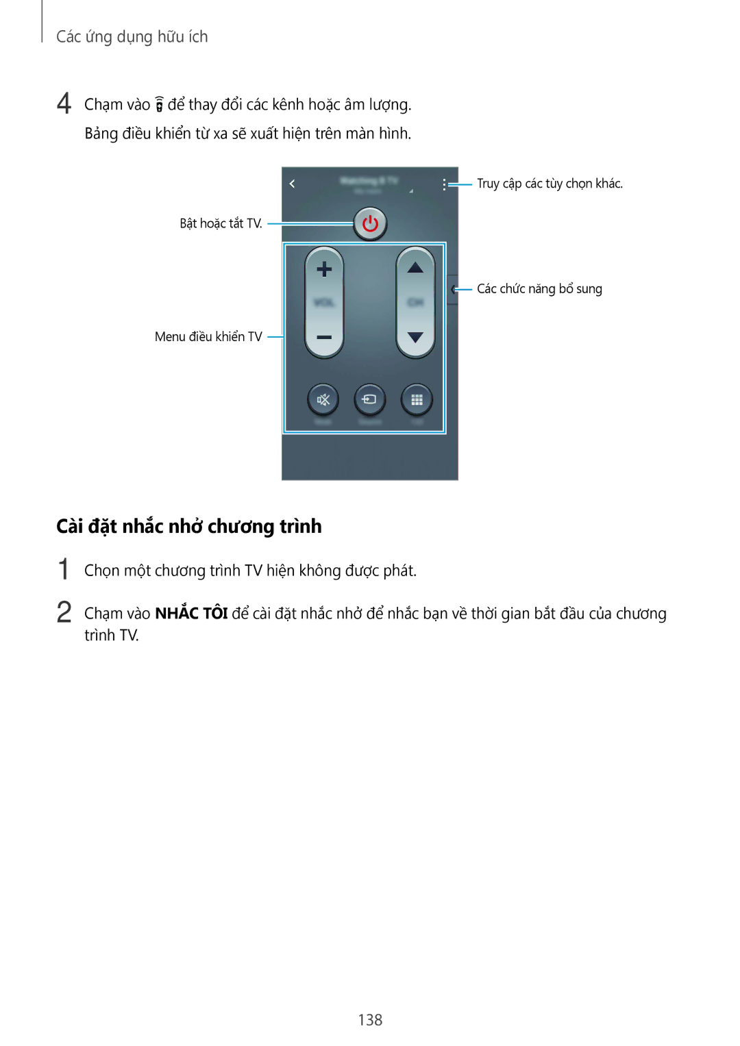 Samsung SM-N915FZKEXEV, SM-N915FZWEXEV manual Cài đặt nhắc nhở chương trình, 138 