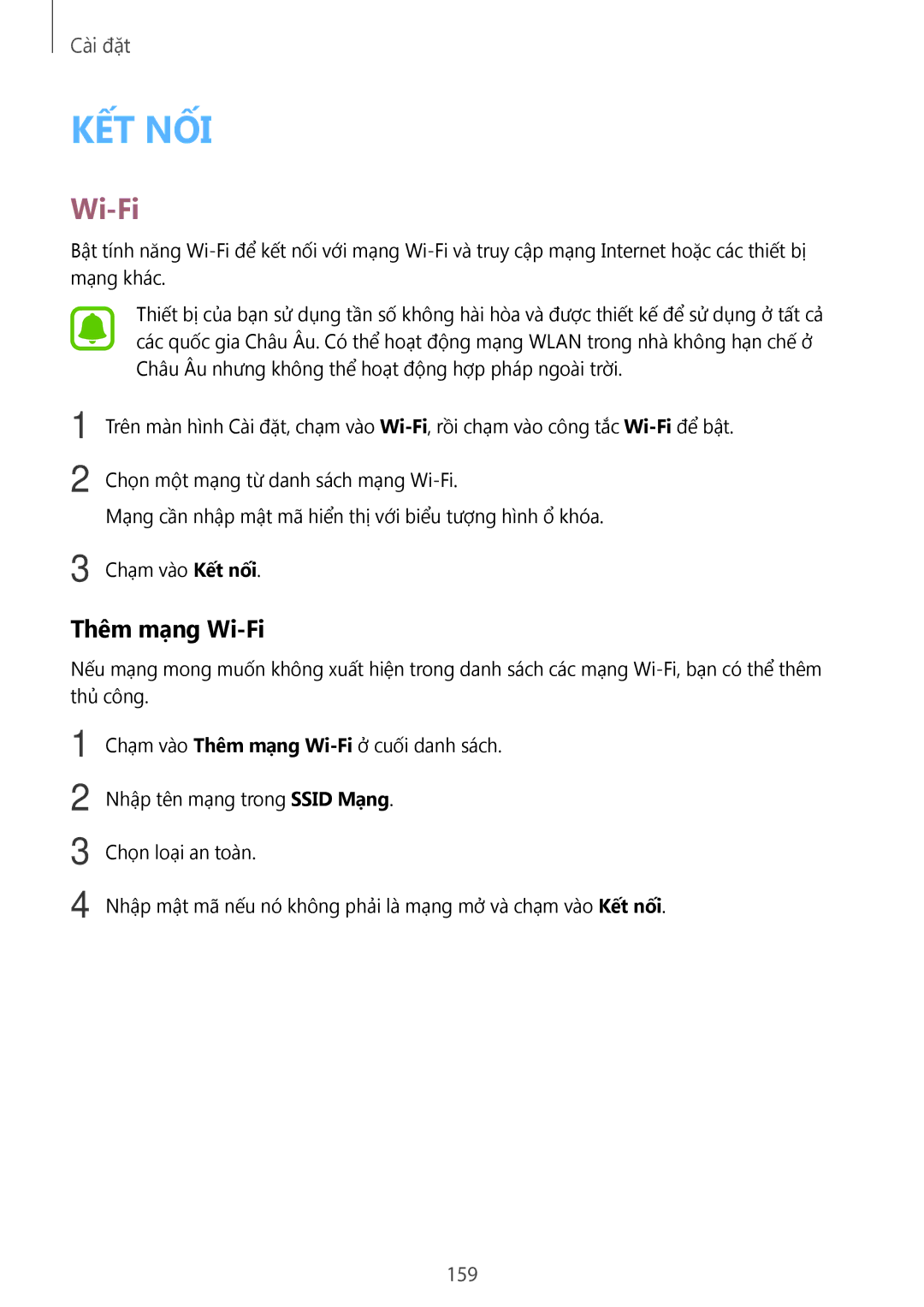 Samsung SM-N915FZWEXEV, SM-N915FZKEXEV manual Thêm mạng Wi-Fi, 159 