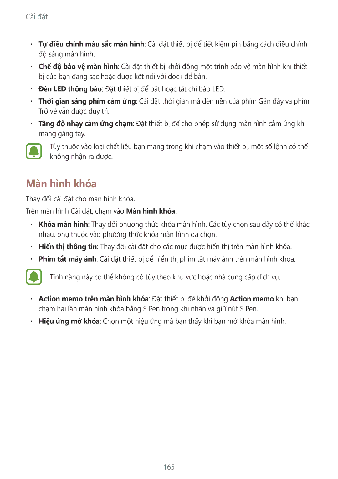 Samsung SM-N915FZWEXEV, SM-N915FZKEXEV manual Màn hình khóa, 165 