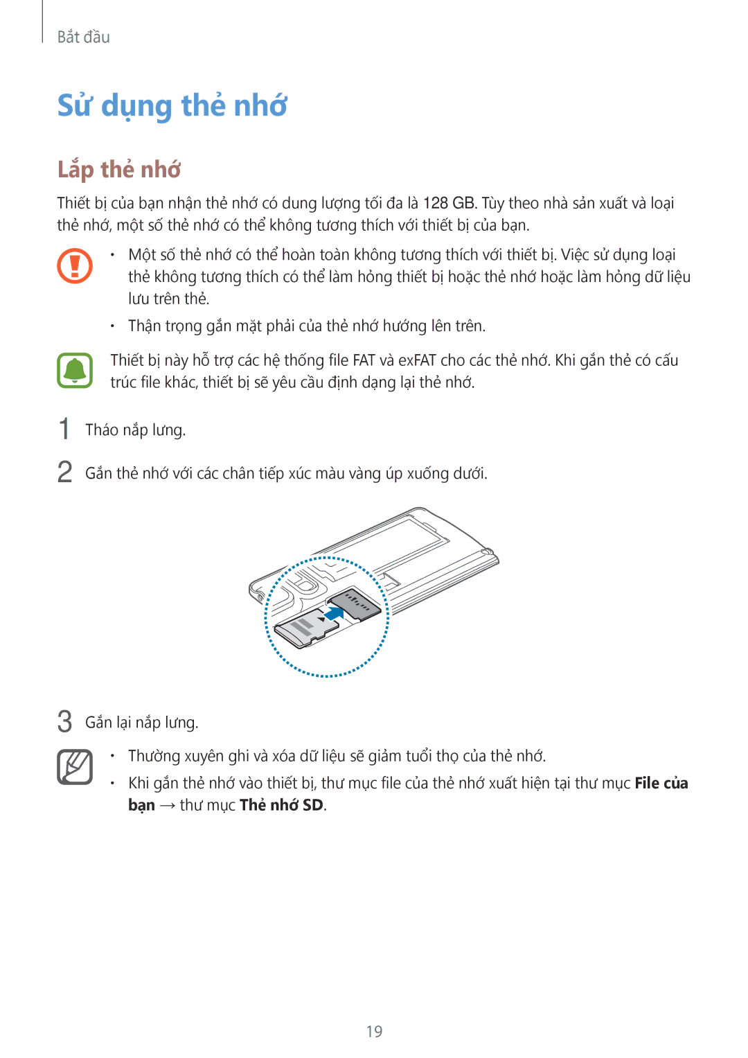 Samsung SM-N915FZWEXEV, SM-N915FZKEXEV manual Sử dụng thẻ nhớ, Lắp thẻ nhớ 