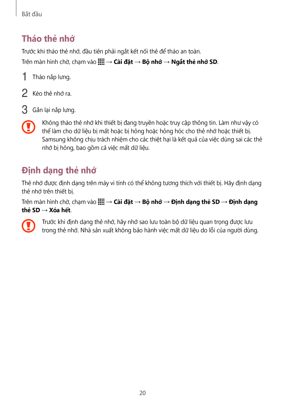 Samsung SM-N915FZKEXEV, SM-N915FZWEXEV manual Tháo thẻ nhớ, Định dạng thẻ nhớ 