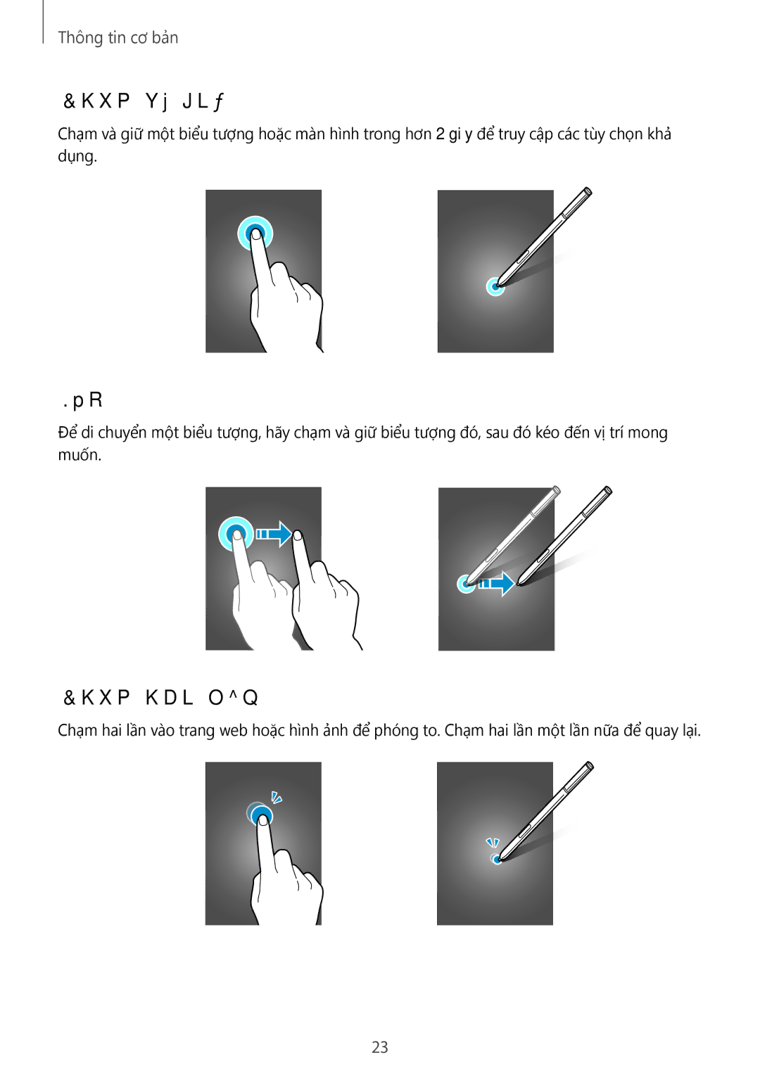 Samsung SM-N915FZWEXEV, SM-N915FZKEXEV manual Chạm và giữ, Kéo, Chạm hai lần 