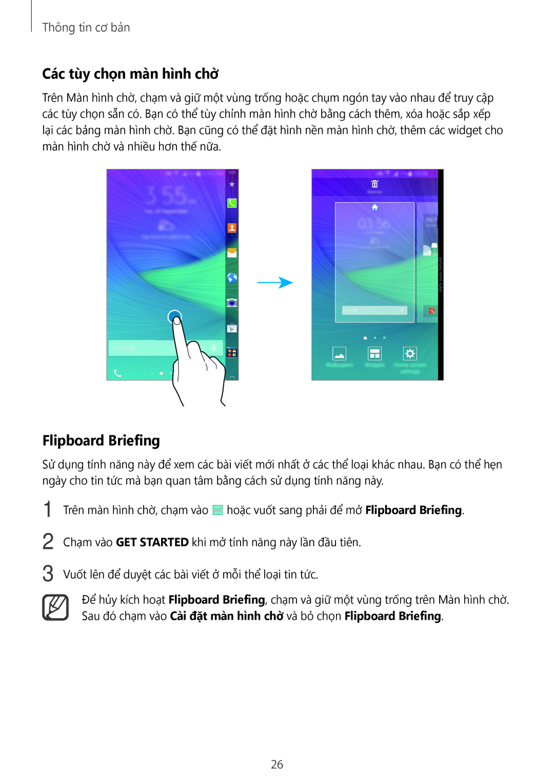 Samsung SM-N915FZKEXEV, SM-N915FZWEXEV manual Các tùy chọn màn hình chờ̀, Flipboard Briefing 