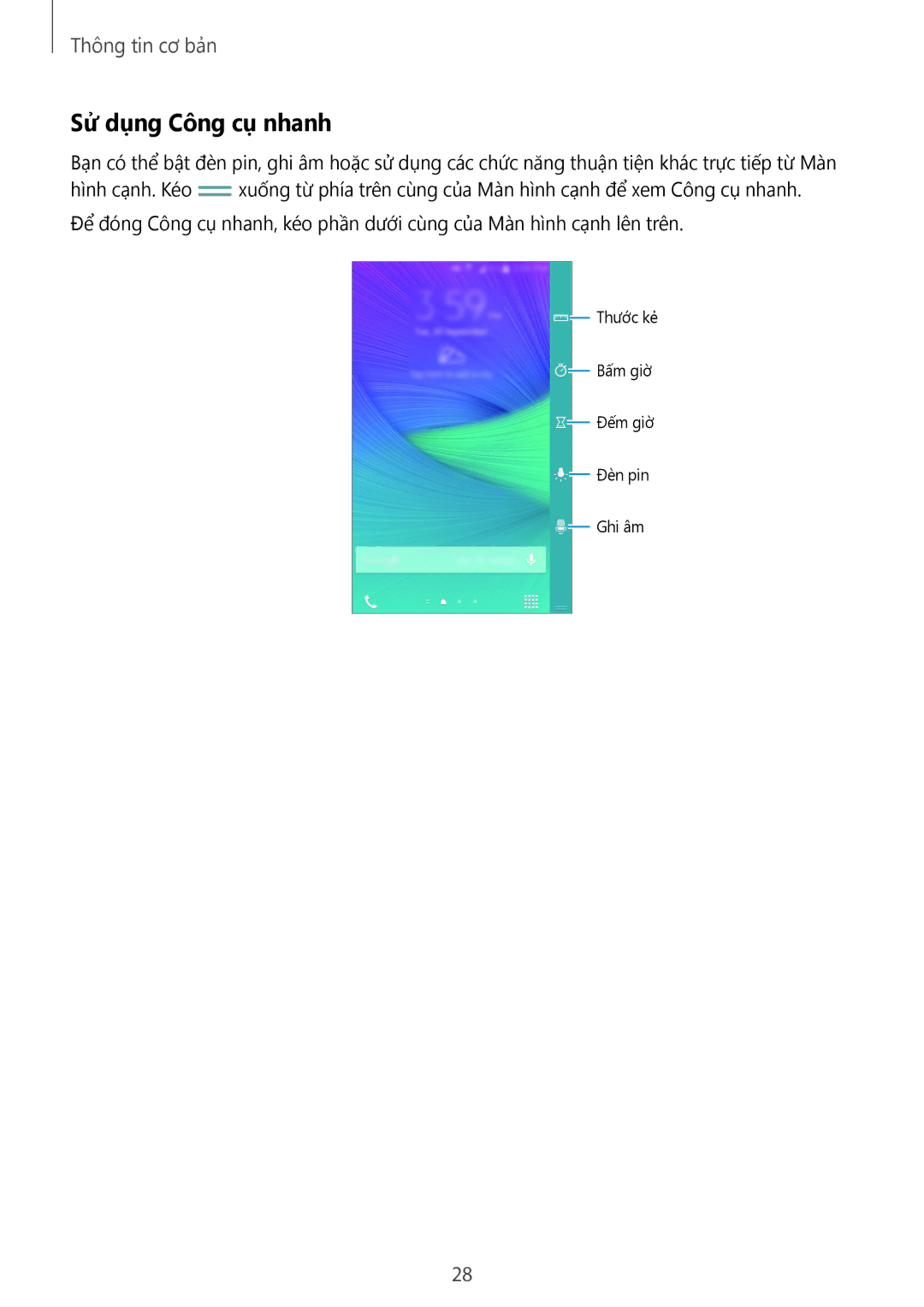 Samsung SM-N915FZKEXEV, SM-N915FZWEXEV manual Sử dụng Công cụ nhanh 