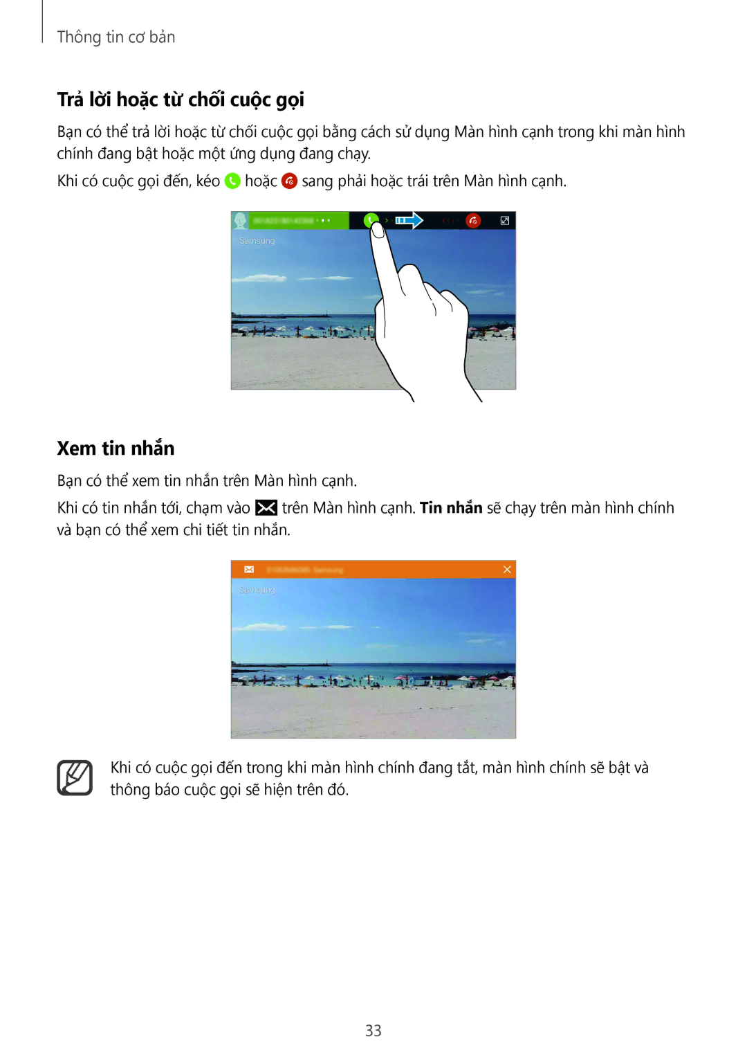 Samsung SM-N915FZWEXEV, SM-N915FZKEXEV manual Trả lờ̀i hoặc từ chối cuộc gọi, Xem tin nhắn 