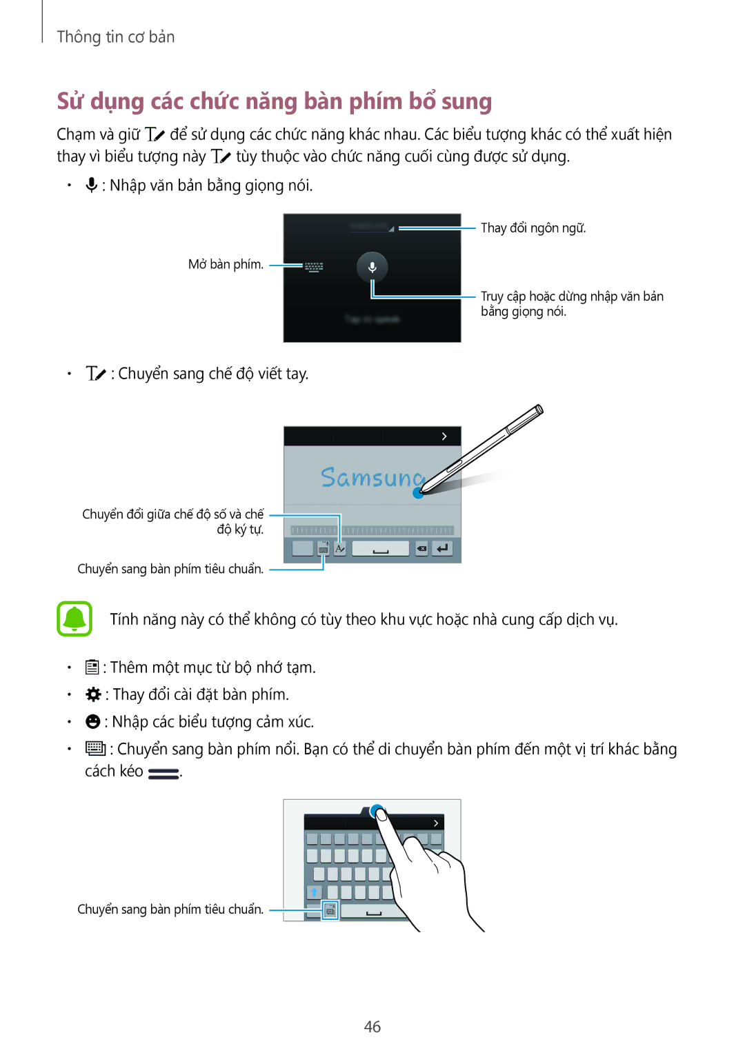 Samsung SM-N915FZKEXEV, SM-N915FZWEXEV manual Sử dụng các chức năng bàn phím bổ sung 