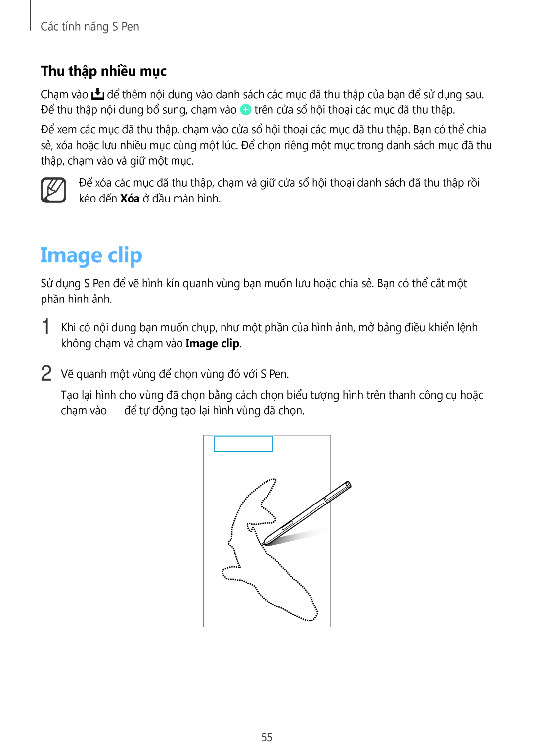 Samsung SM-N915FZWEXEV, SM-N915FZKEXEV manual Image clip, Thu thập nhiều mục 