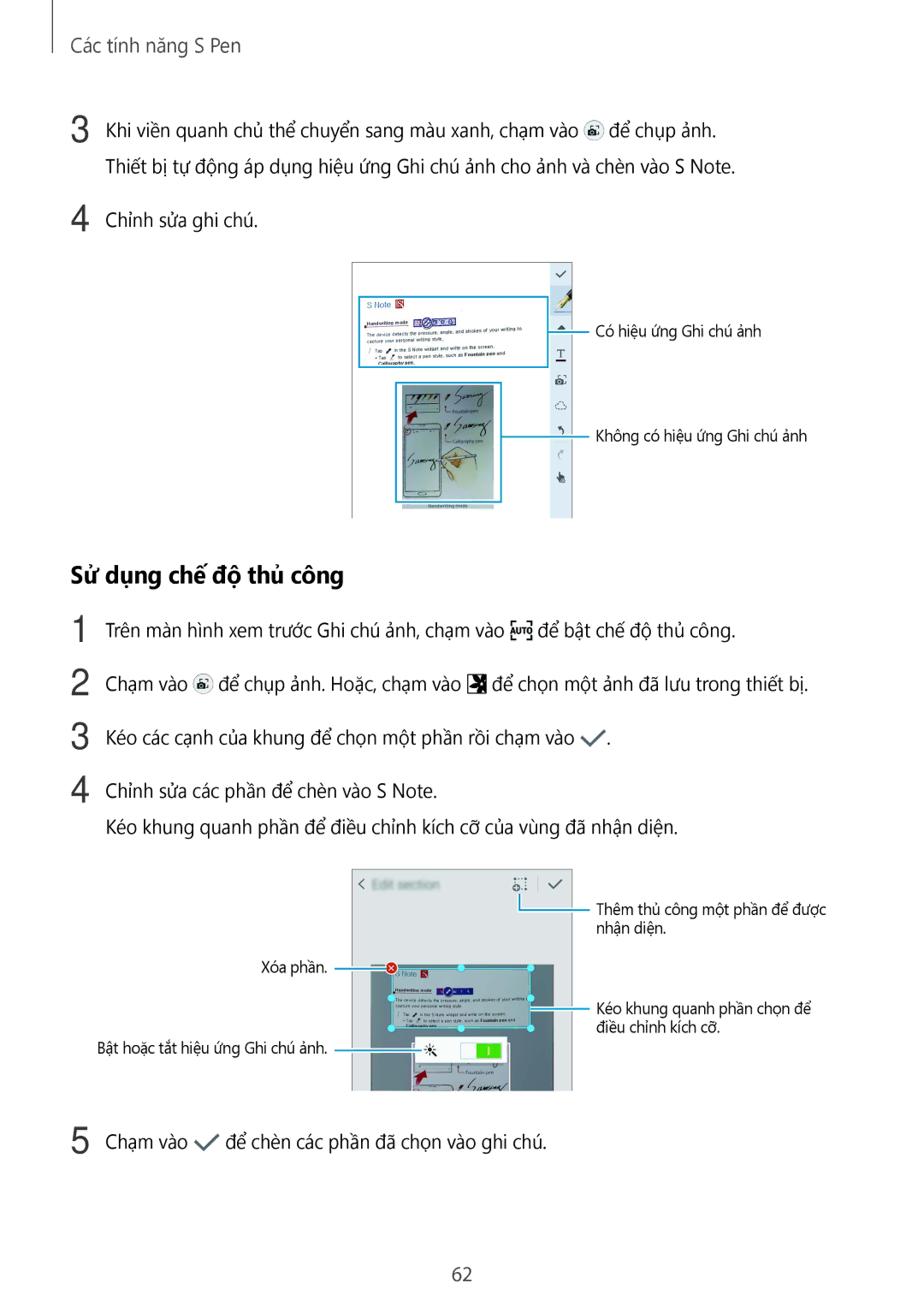 Samsung SM-N915FZKEXEV, SM-N915FZWEXEV manual Sử dụng chế độ thủ công 