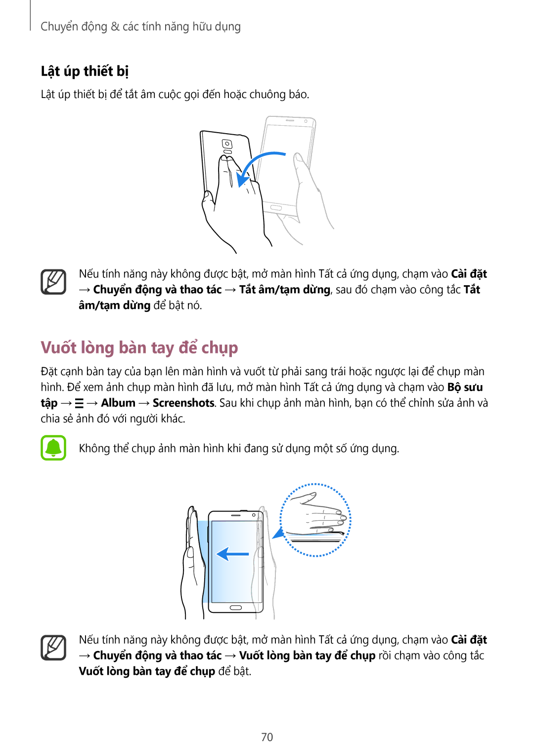 Samsung SM-N915FZKEXEV, SM-N915FZWEXEV manual Vuốt lòng bàn tay để chụp, Lật úp thiết bị 