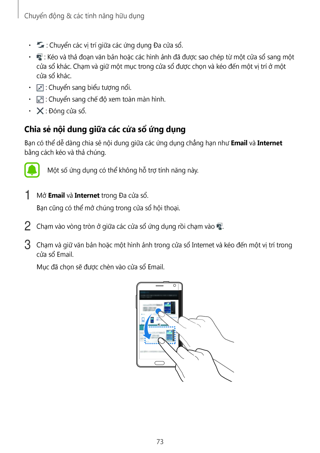 Samsung SM-N915FZWEXEV, SM-N915FZKEXEV manual Chia sẻ nội dung giữa các cửa sổ ứng dụng 