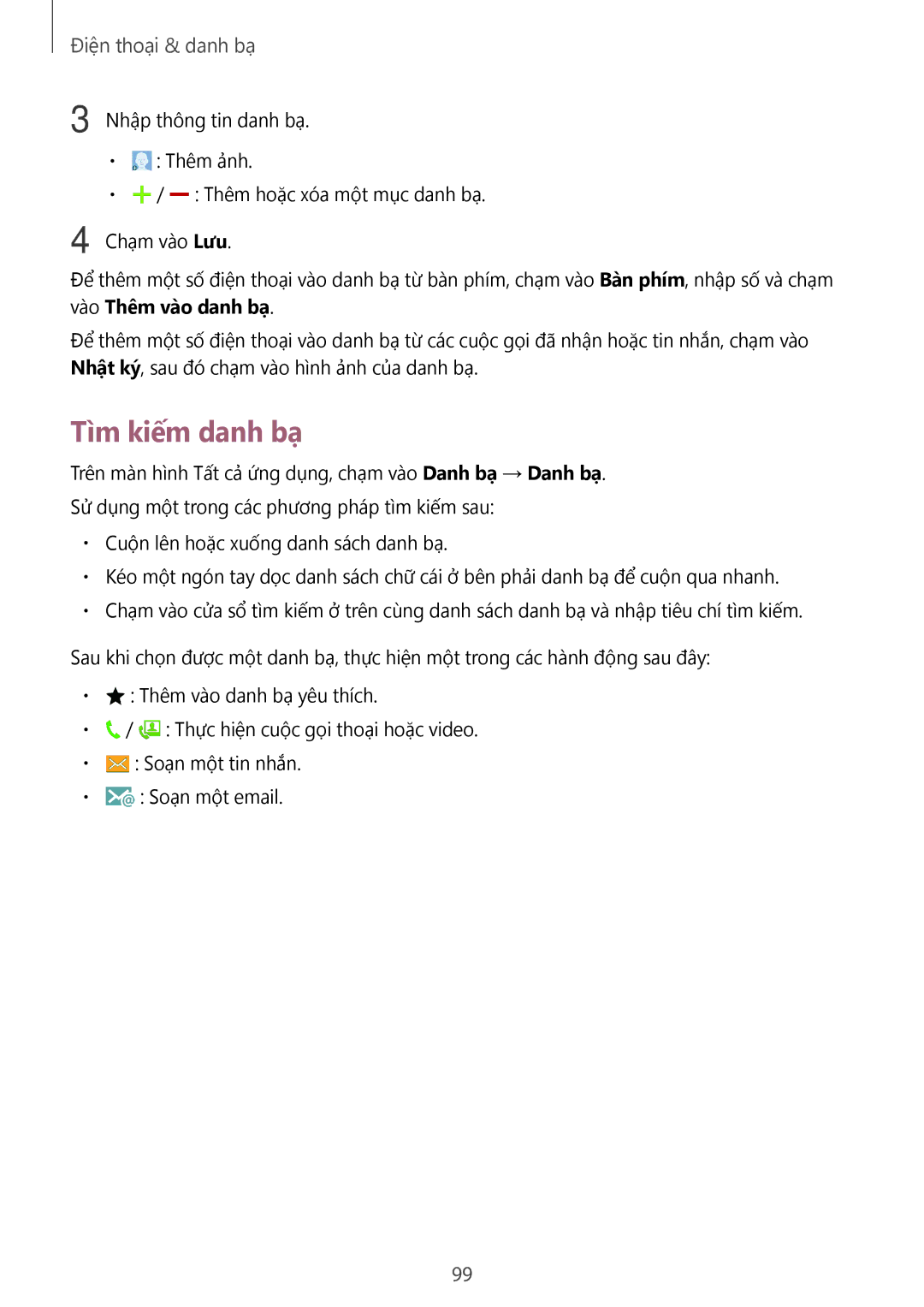 Samsung SM-N915FZWEXEV, SM-N915FZKEXEV manual Tìm kiếm danh bạ 