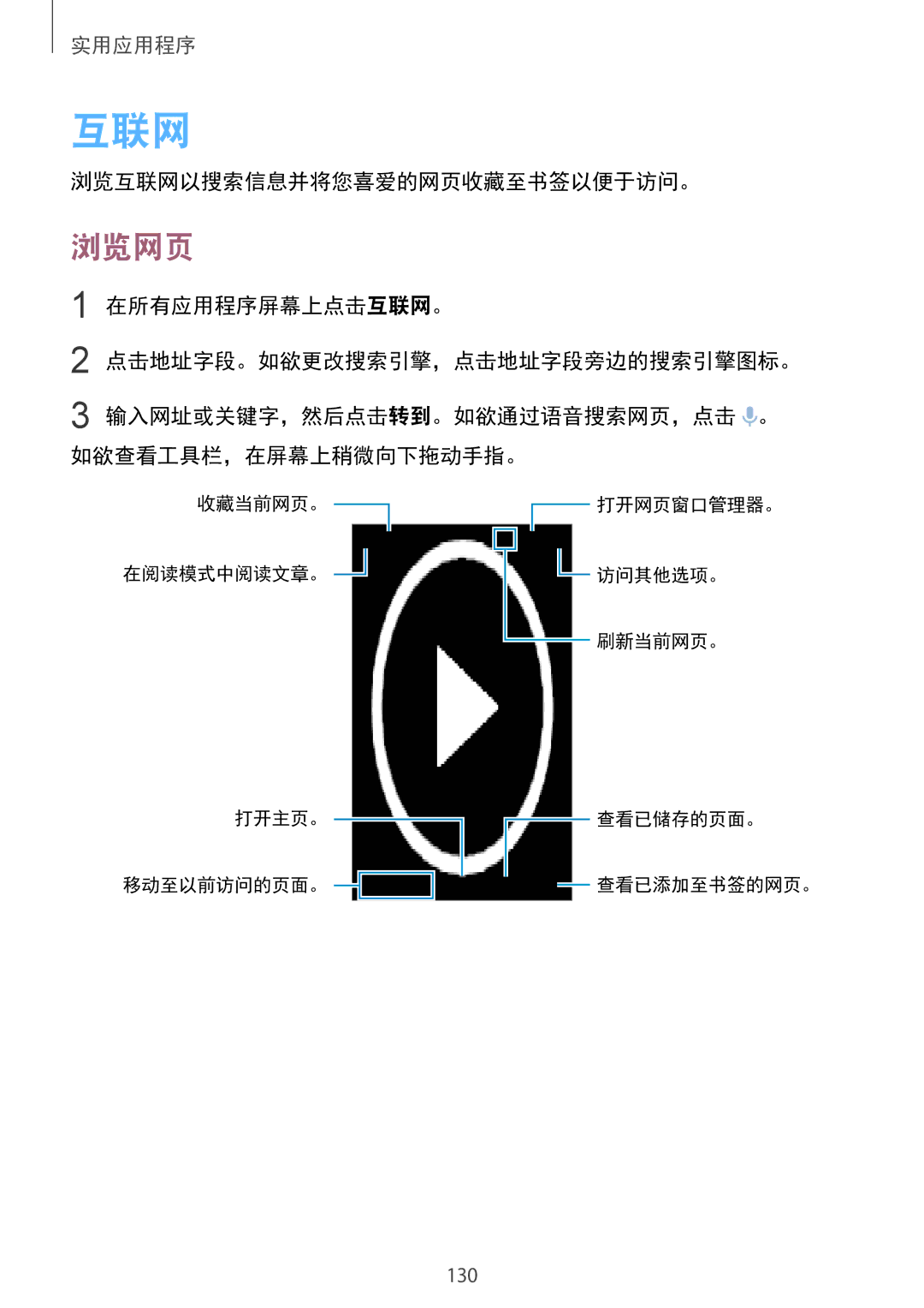 Samsung SM-N915FZKEXEV, SM-N915FZWEXEV manual 浏览网页, 浏览互联网以搜索信息并将您喜爱的网页收藏至书签以便于访问。 