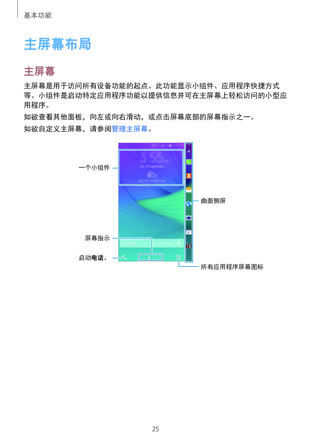 Samsung SM-N915FZWEXEV, SM-N915FZKEXEV manual 主屏幕布局 