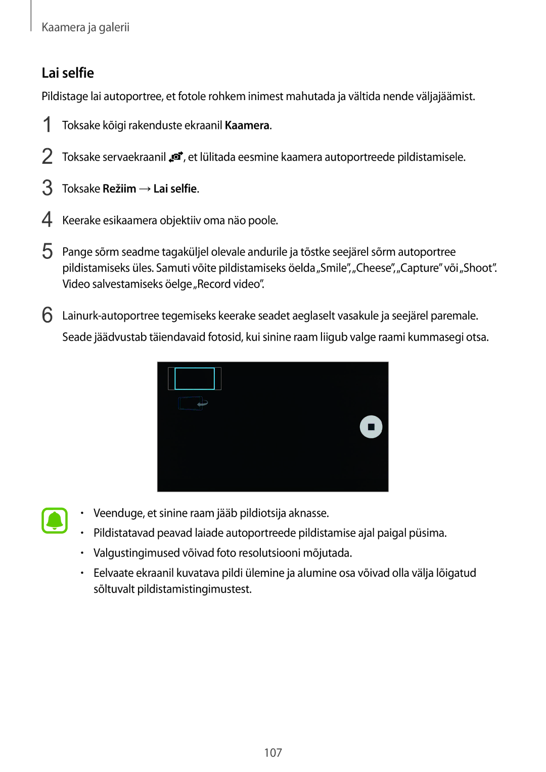 Samsung SM-N915FZWYSEB, SM-N915FZKYSEB manual Toksake Režiim →Lai selfie 