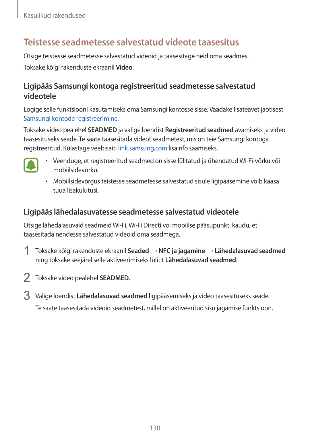 Samsung SM-N915FZKYSEB manual Teistesse seadmetesse salvestatud videote taasesitus, Toksake video pealehel Seadmed 