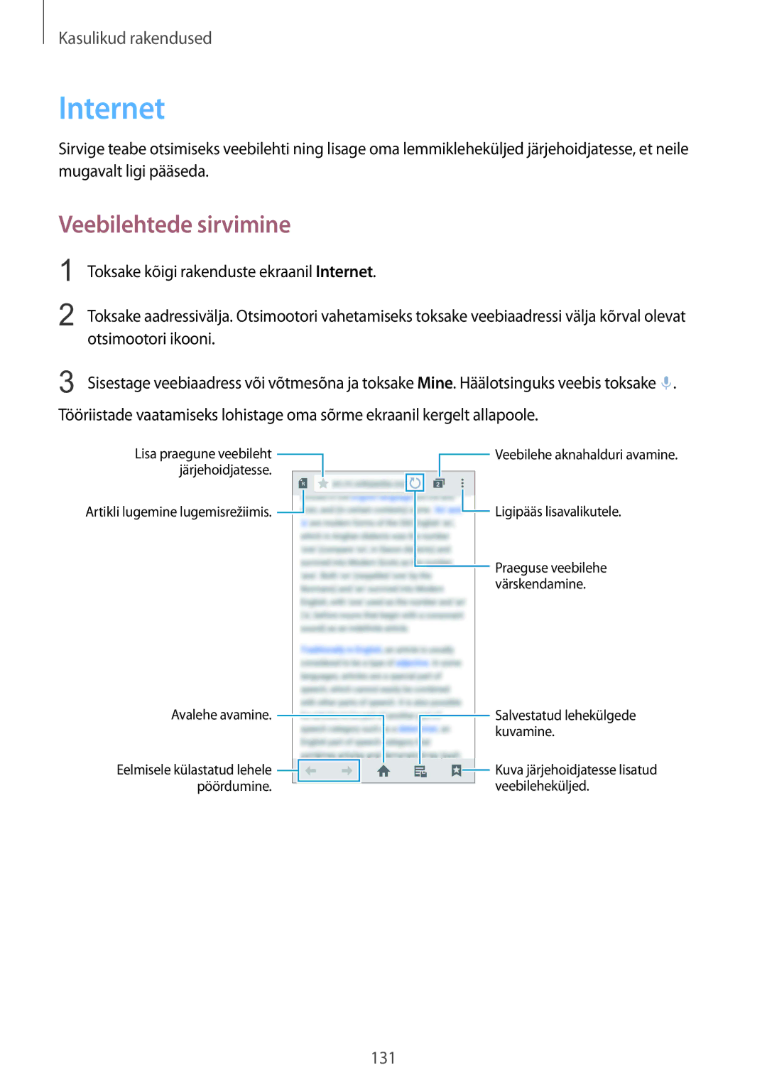 Samsung SM-N915FZWYSEB, SM-N915FZKYSEB manual Internet, Veebilehtede sirvimine 