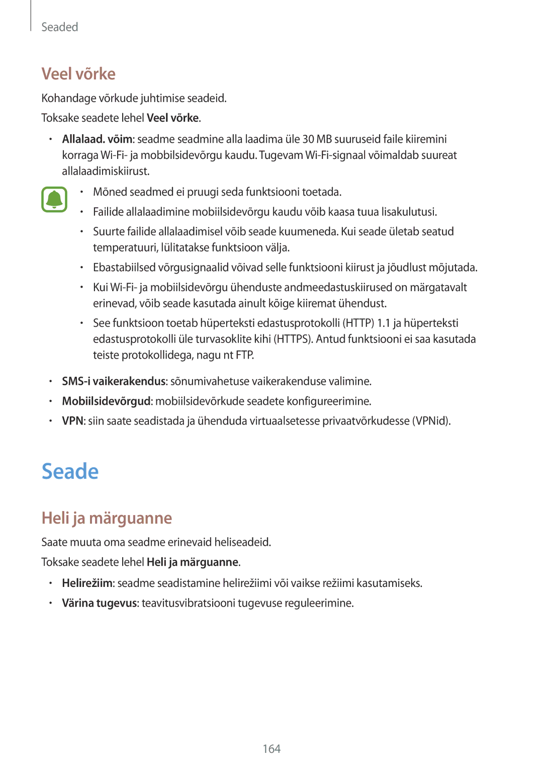 Samsung SM-N915FZKYSEB, SM-N915FZWYSEB manual Seade, Veel võrke, Heli ja märguanne 