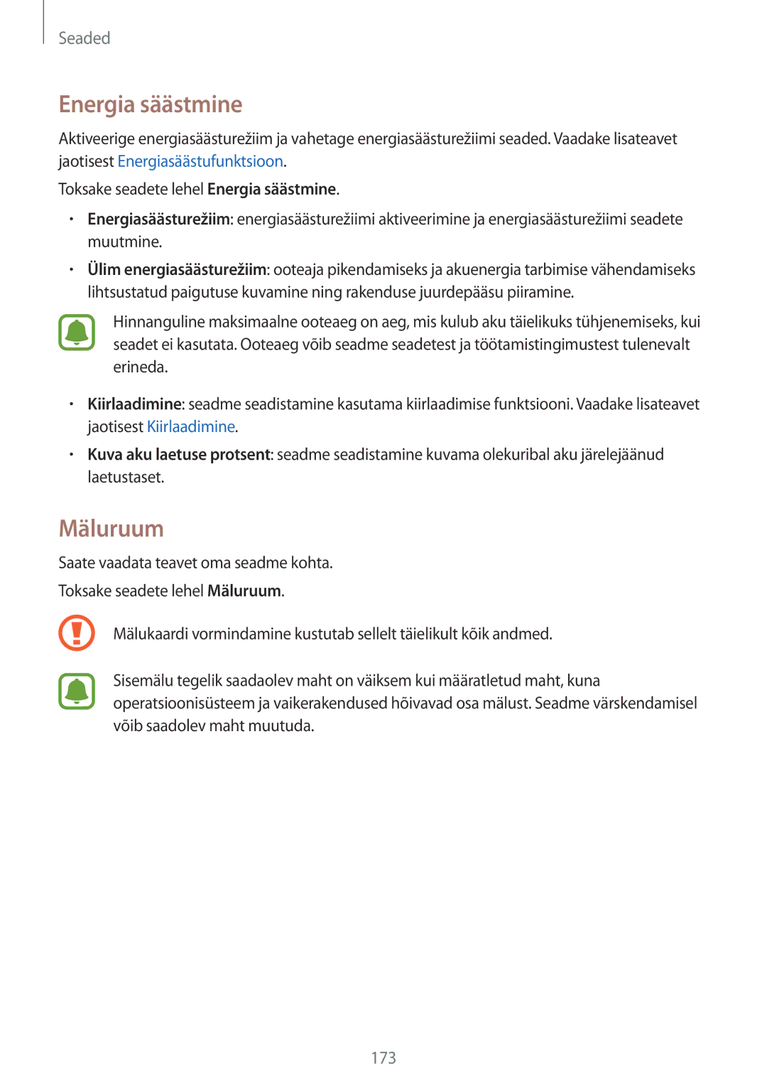 Samsung SM-N915FZWYSEB, SM-N915FZKYSEB manual Energia säästmine, Mäluruum 