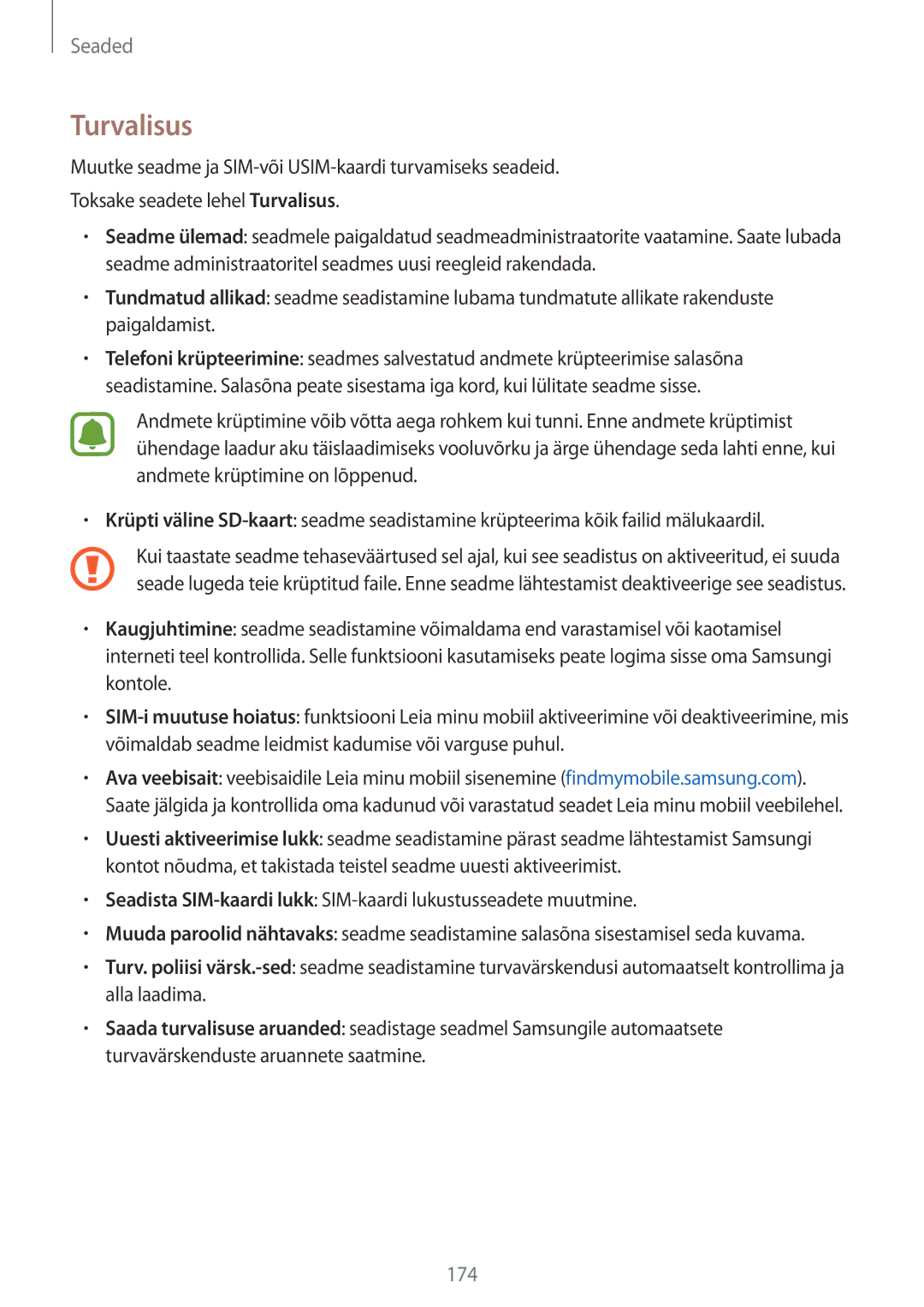 Samsung SM-N915FZKYSEB, SM-N915FZWYSEB manual Turvalisus, Seadista SIM-kaardi lukk SIM-kaardi lukustusseadete muutmine 