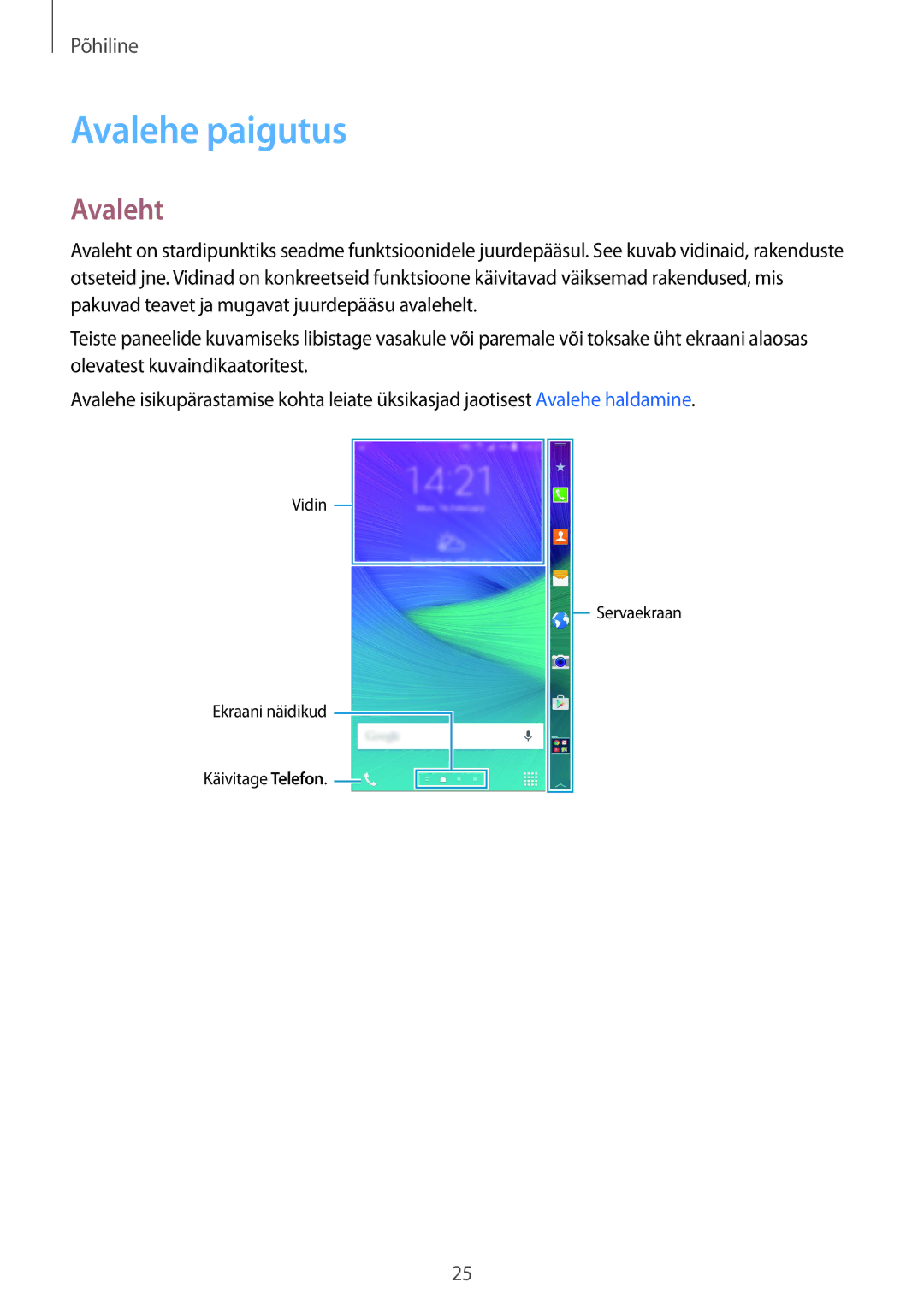 Samsung SM-N915FZWYSEB, SM-N915FZKYSEB manual Avalehe paigutus, Avaleht 