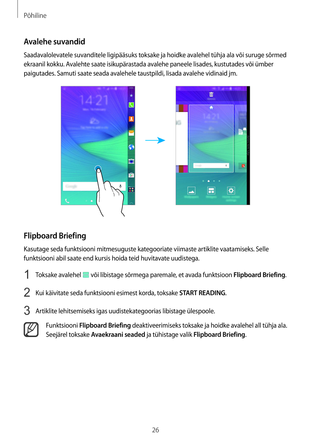 Samsung SM-N915FZKYSEB, SM-N915FZWYSEB manual Avalehe suvandid, Flipboard Briefing 