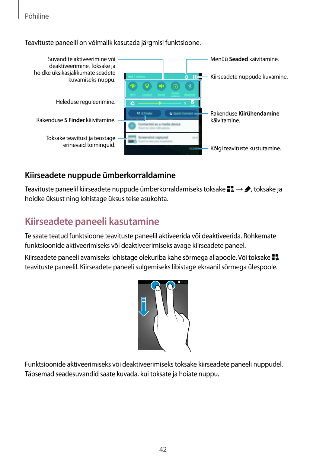 Samsung SM-N915FZKYSEB, SM-N915FZWYSEB manual Kiirseadete paneeli kasutamine, Kiirseadete nuppude ümberkorraldamine 