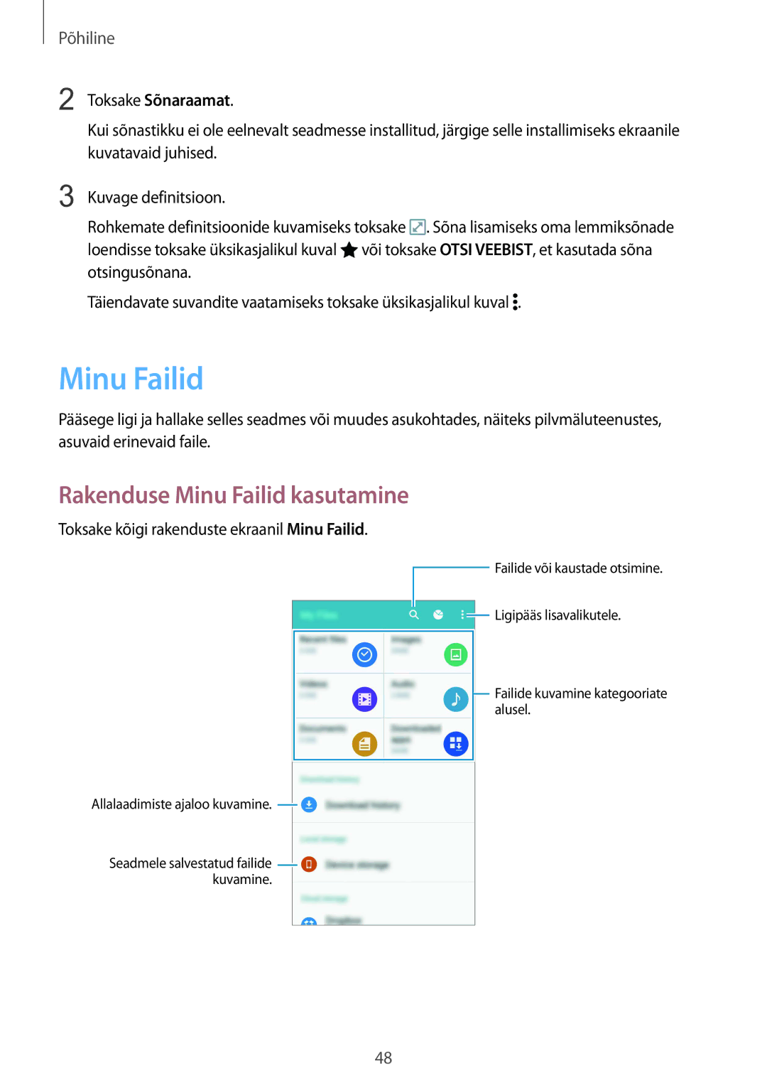 Samsung SM-N915FZKYSEB, SM-N915FZWYSEB manual Rakenduse Minu Failid kasutamine, Toksake Sõnaraamat 