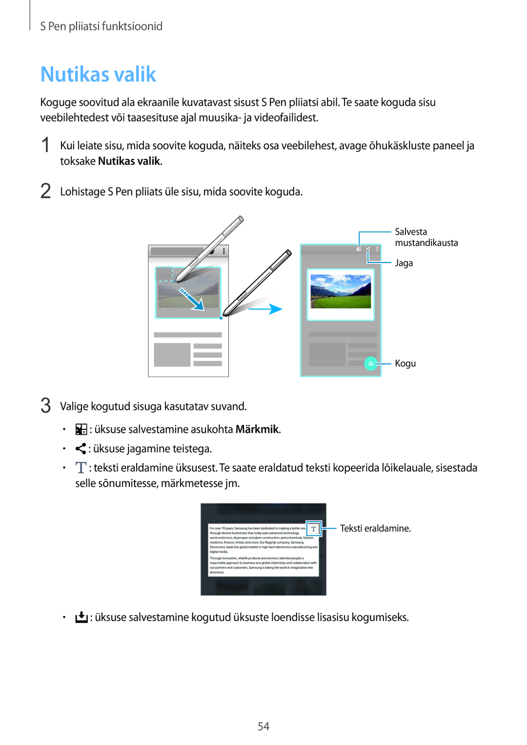 Samsung SM-N915FZKYSEB, SM-N915FZWYSEB Toksake Nutikas valik, Lohistage S Pen pliiats üle sisu, mida soovite koguda 