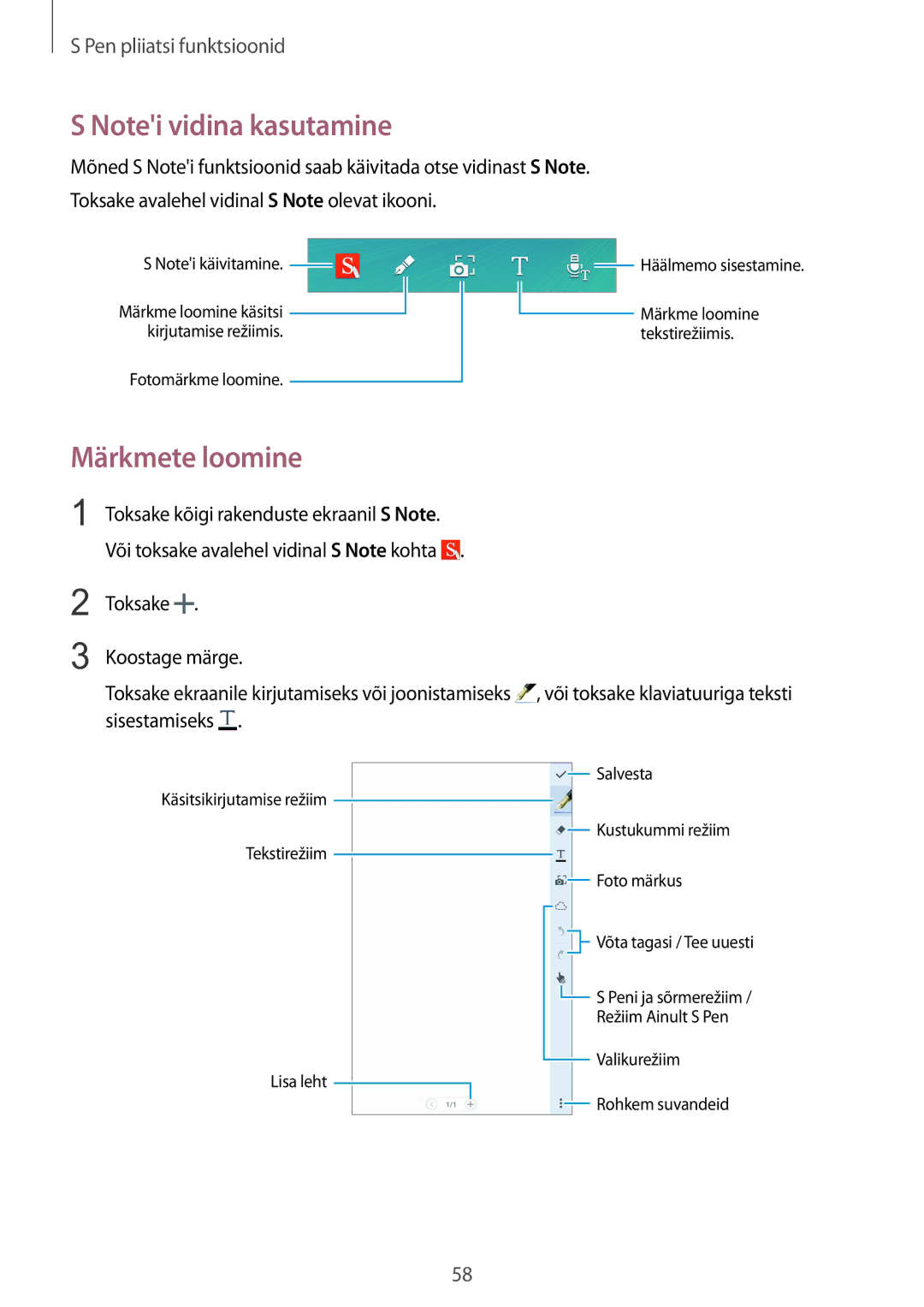 Samsung SM-N915FZKYSEB, SM-N915FZWYSEB manual Märkmete loomine 