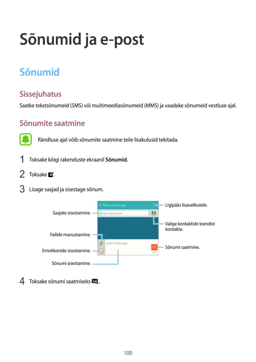 Samsung SM-N915FZKYSEB, SM-N915FZWYSEB manual Sõnumid ja e-post, Sõnumite saatmine, Toksake sõnumi saatmiseks 