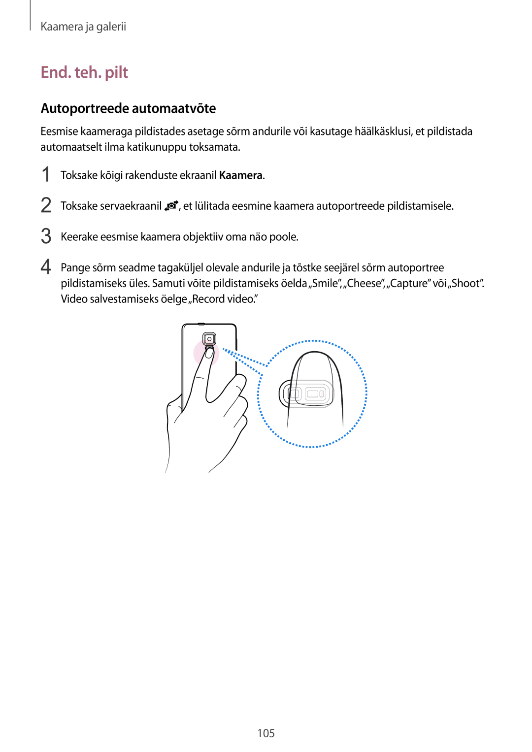 Samsung SM-N915FZWYSEB, SM-N915FZKYSEB manual End. teh. pilt, Autoportreede automaatvõte 