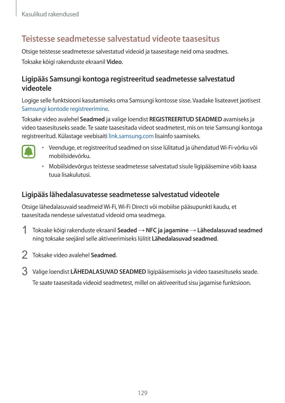 Samsung SM-N915FZWYSEB manual Teistesse seadmetesse salvestatud videote taasesitus, Toksake video avalehel Seadmed 