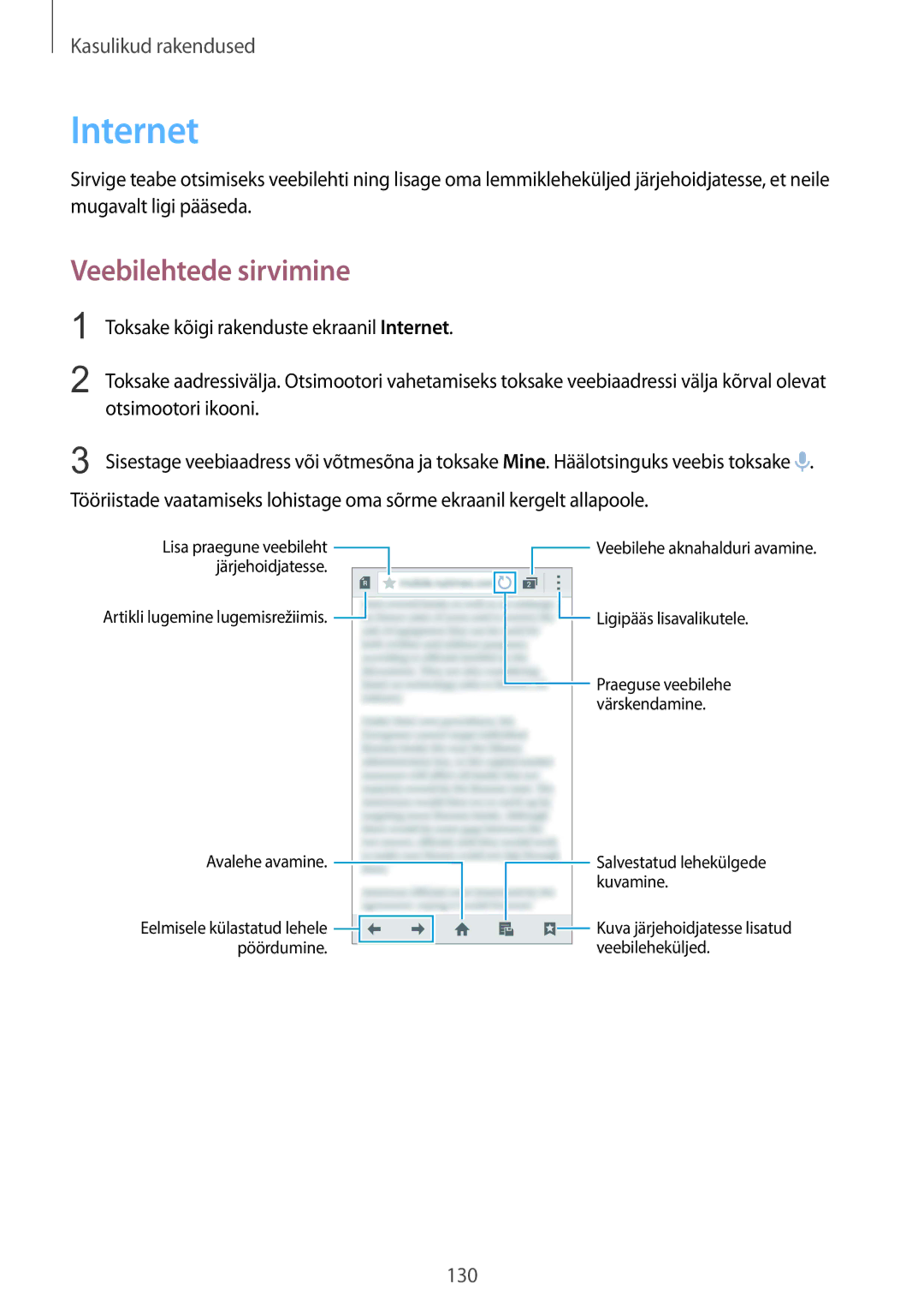 Samsung SM-N915FZKYSEB, SM-N915FZWYSEB manual Internet, Veebilehtede sirvimine 