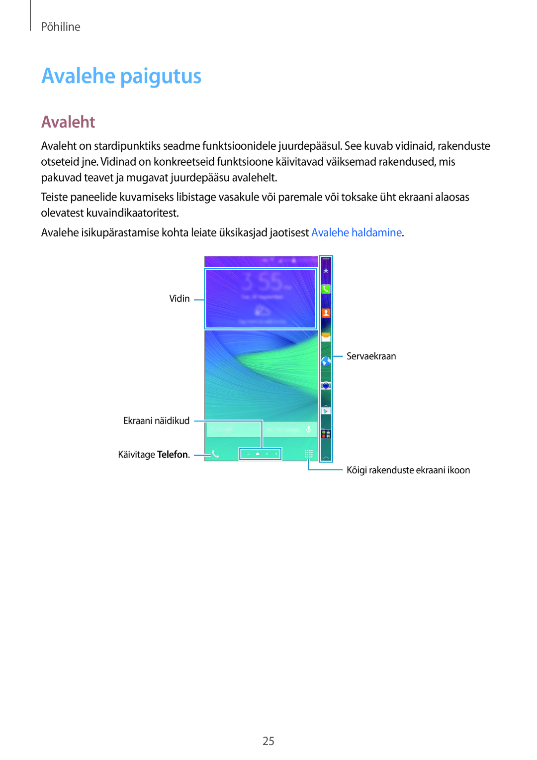 Samsung SM-N915FZWYSEB, SM-N915FZKYSEB manual Avalehe paigutus, Avaleht 