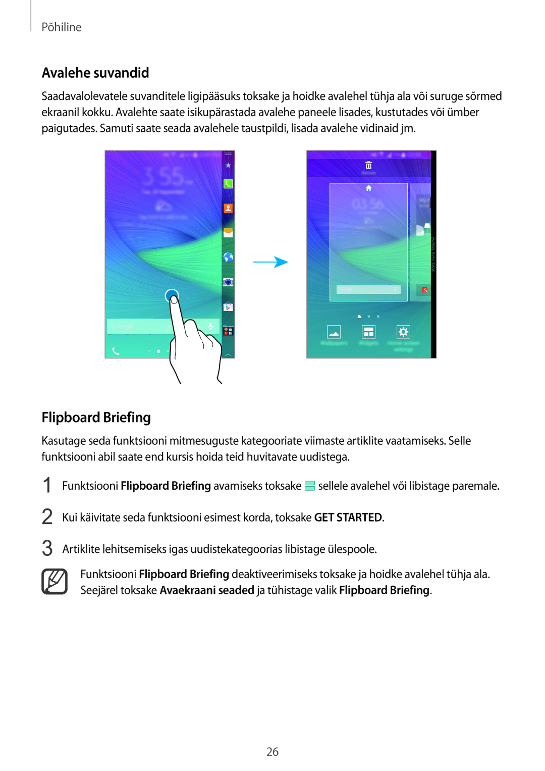 Samsung SM-N915FZKYSEB, SM-N915FZWYSEB manual Avalehe suvandid, Flipboard Briefing 